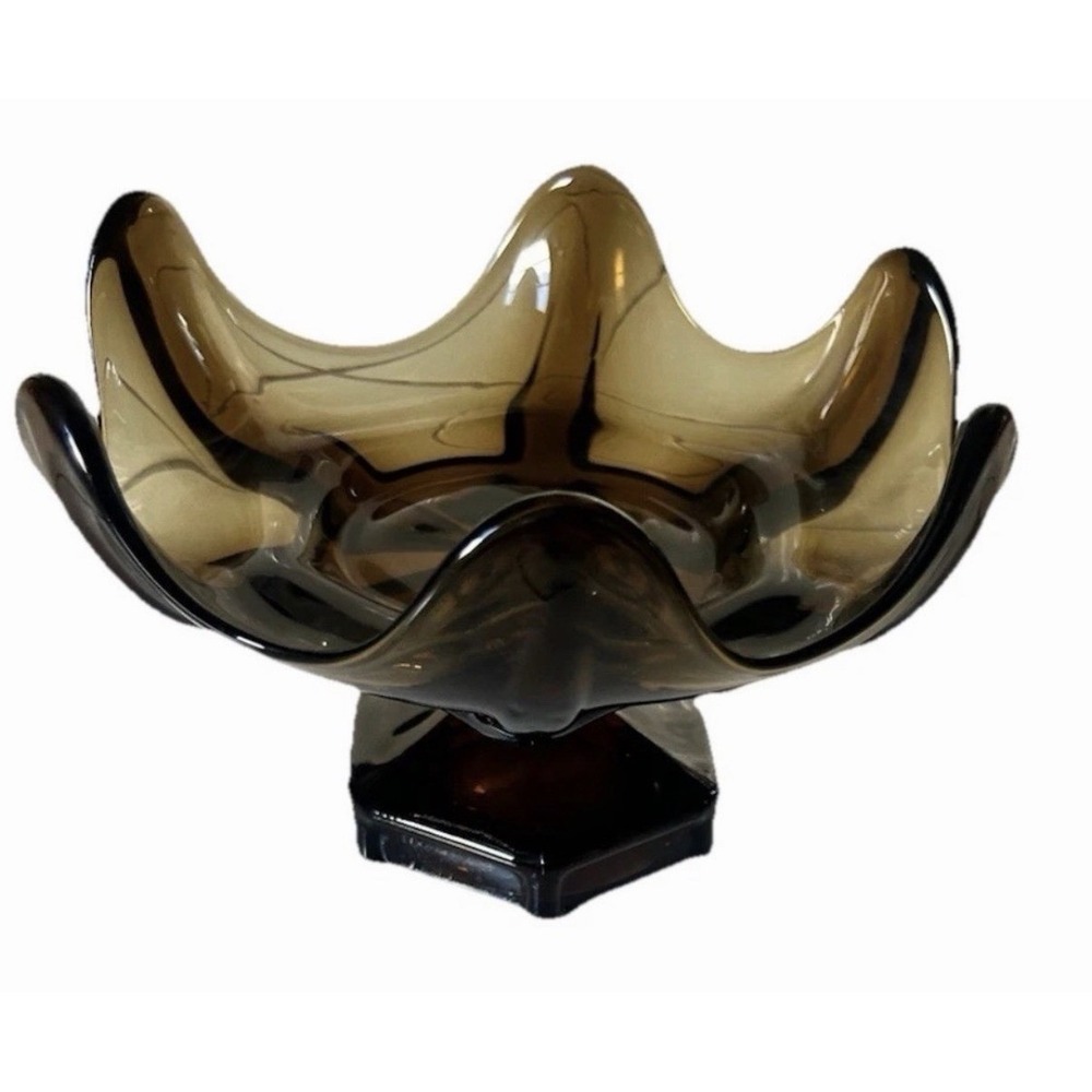 Viking Glass Smoke Brown Epic Pedestal Centerpiece Compote Fruit Dish